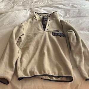 Patagonia Tan Fleece Pullover with Patterned Trim